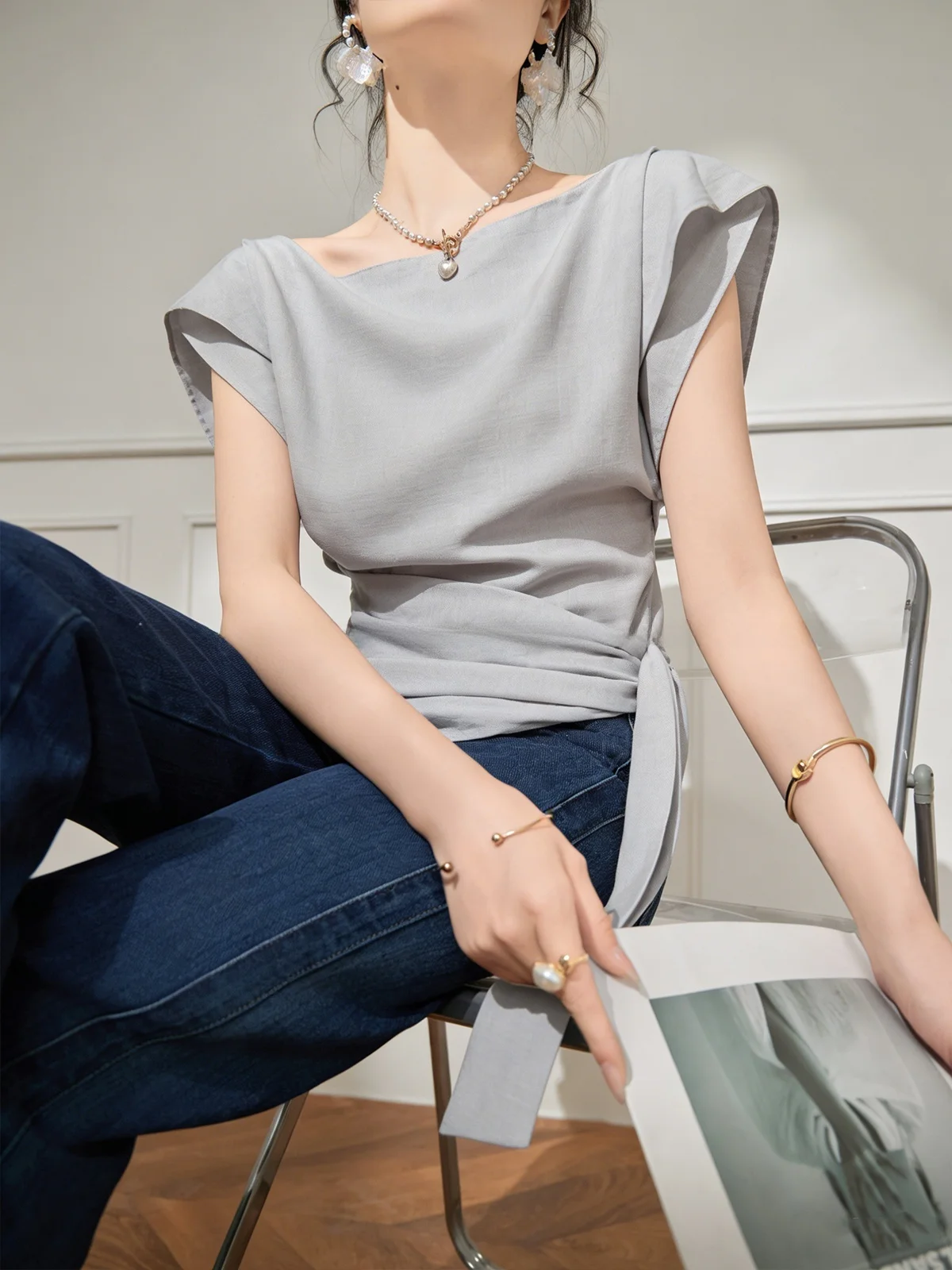 

Elegant Small Fragrance Style Top Irregular Design Sensation Ultra Beautiful T-Shirt New 2026 Summer Women's Fashion