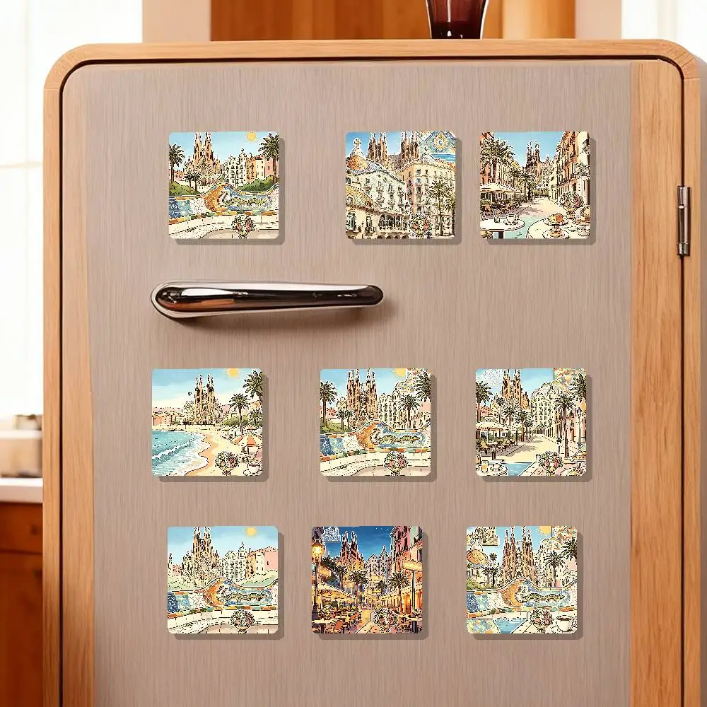 Barcelona City Art Refrigerator Magnets Magnet Personalized Fridge Magnet Square Shape Fridge Refrigerator Wall Door Decoration