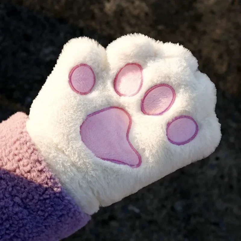 Cartoon Cute Cat Claw Paw Gloves Women Girls Plush Mittens Warm Soft Plush Fingerless Fluffy Bear Cat Gloves Akcesoria kostiumowe