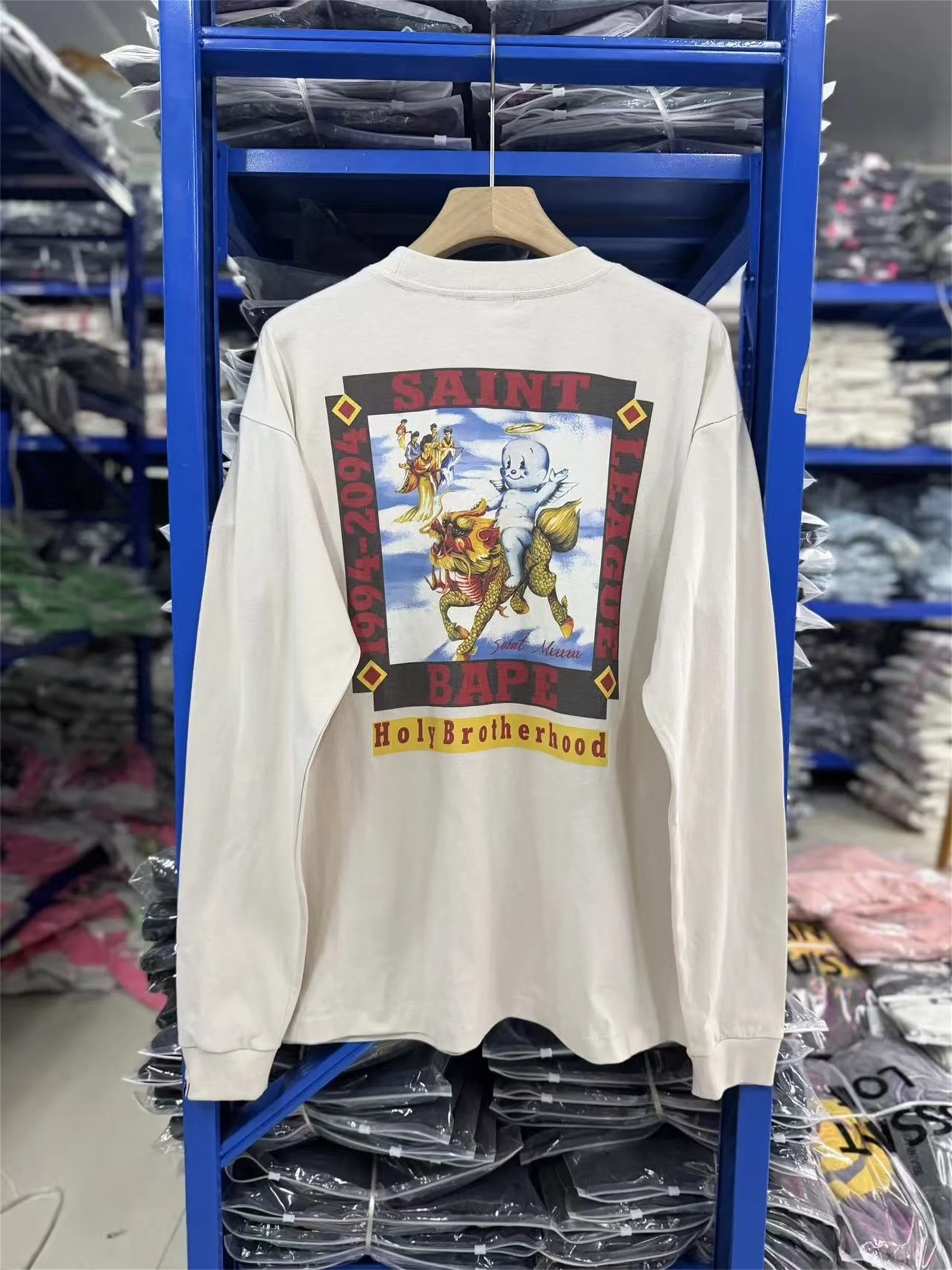 SAINT Mx6 Series Vintage Retro BAP Brand Fashion FW26 Streetwear fashion front pool monkey letter print round neck long sleeve