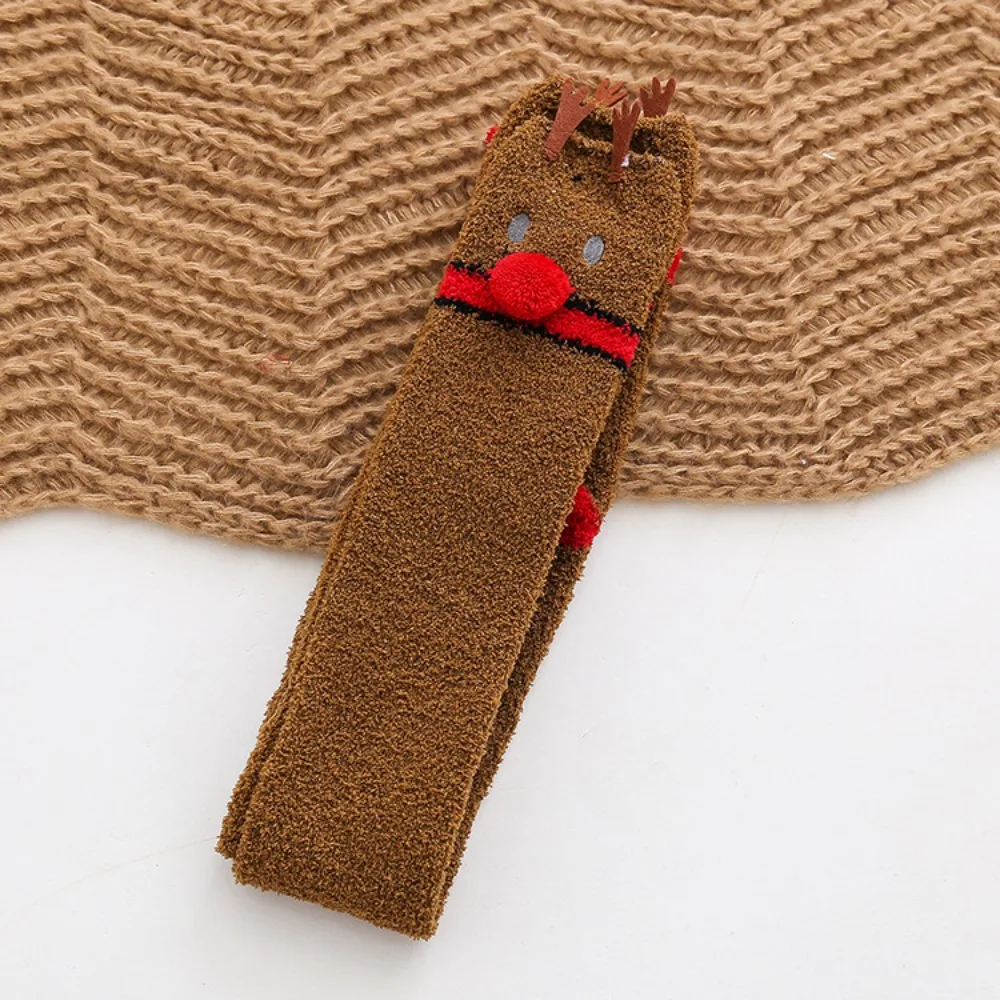 

Coral Fleece Christmas Stockings Santa Claus Snowman Cartoon Hosiery Elk Cloth Accessories Long Tube Socks Christmas Gift