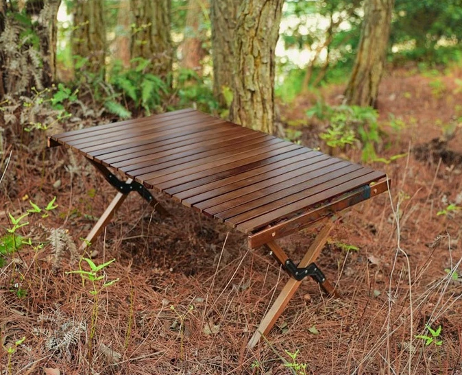 Egg roll table outdoor portable light luxury folding table solid wood camping barbecue removable