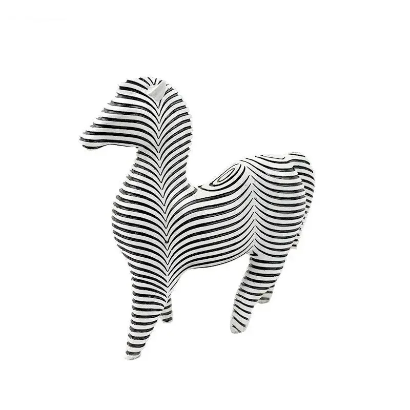 Zebra Stripes Rhino/horse Resin Statue Modern Design Animal Ornaments Desk Decoration Abstract Sculpture Room Aesthetics Decor