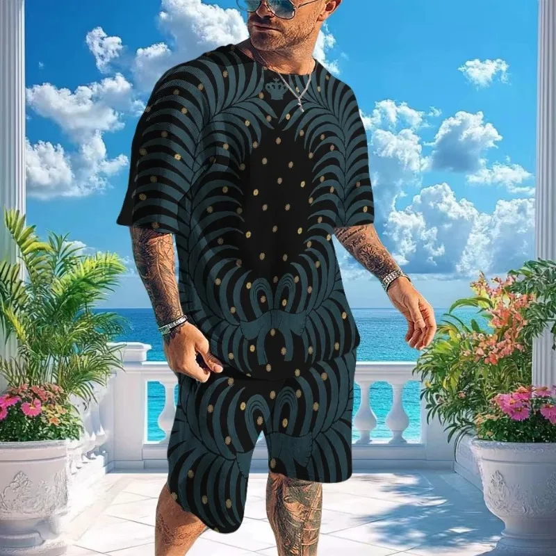 

2025 Summer Fashion Sports 3D Printed Men's and Women's Set Daily Casual Loose and Comfortable Round Neck Short Sleeve Shorts