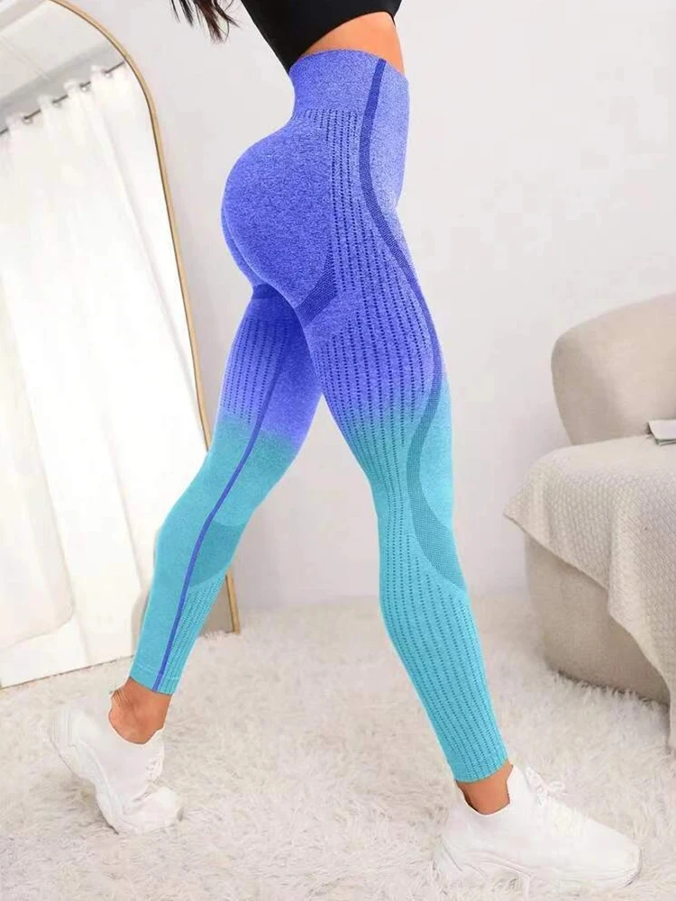 Fashion sexy gradient seamless yoga pant hollow-out high-waisted hip lift fitness pants Running pants Yoga clothes tight legging