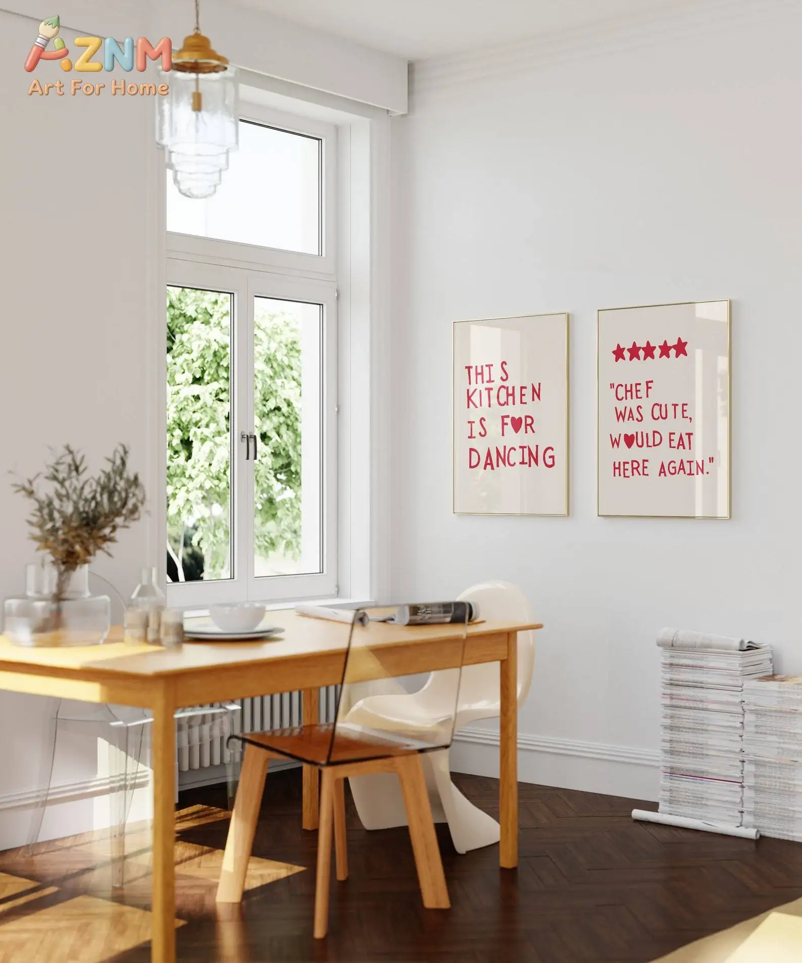 Set of 2 Funny Kitchen Art Prints, Chef Review & Dancing Quotes
