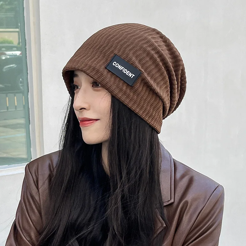 2023 new hat women thin summer and autumn sleeping cap head cover windproof pile hat letter casual hat