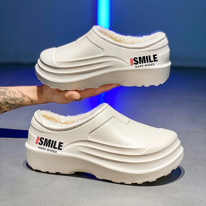 

Winter Men'S Slippers Warm Velvet And Thickened Kitchen Non-Slip Waterproof Soft Men'S Shoes Wear-Resistant Work Slipper