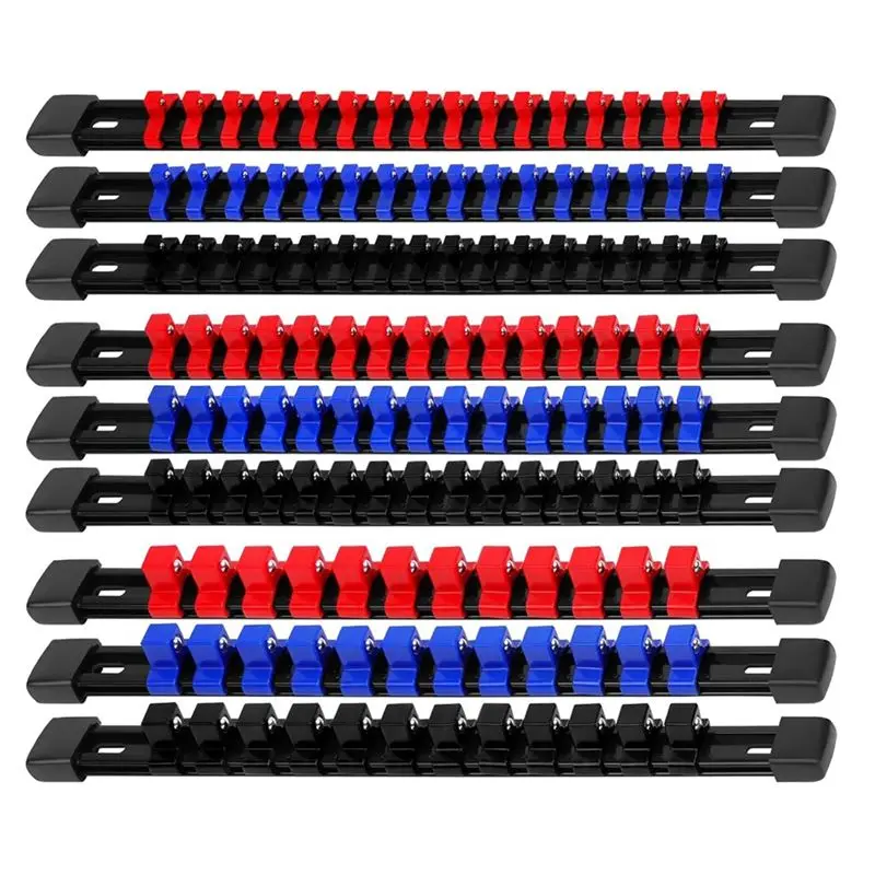 ABFA Socket Organizer Drive Tools-Socket Holder,9Pieces Holders Kit 1/4Inch X 48 Clips,3/8Inch X 45 Clips,1/2Inch X 36 Clips