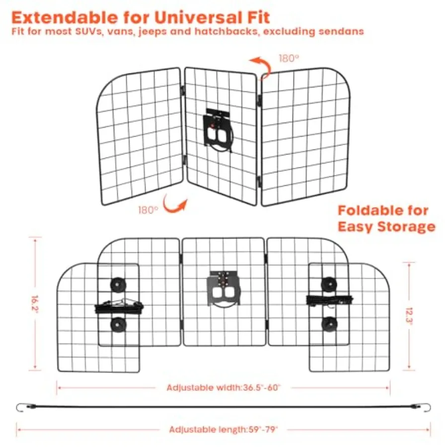 2025 Upgraded Dog Car Barriers for SUV with HumanPets Interaction Window 36.5 to 60 Adjustable HeavyDuty Wire Mesh Dog Car Barr