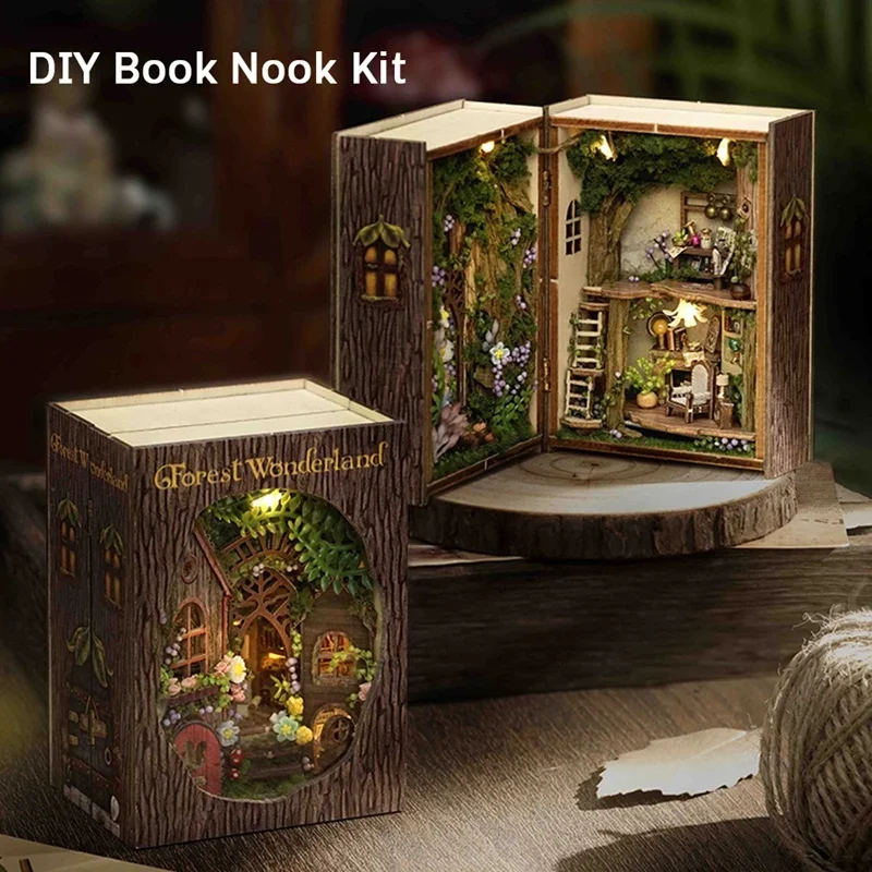 B-M Kit Nook buku DIY dengan Model Puzzle 3D bangunan rak buku kayu Bookend mainan Halloween Natal hadiah ulang tahun