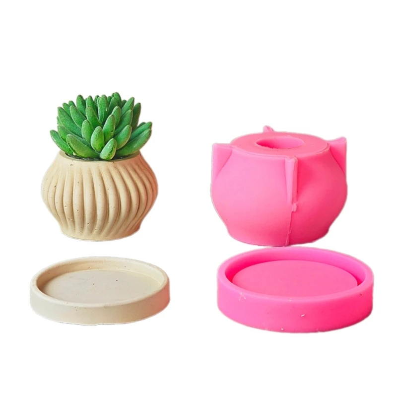 Versatile Silicone Flowerpot Mold Concrete Molds Striped Pattern DIY Vase Mold Perfect for Designing Vase Flowerpot