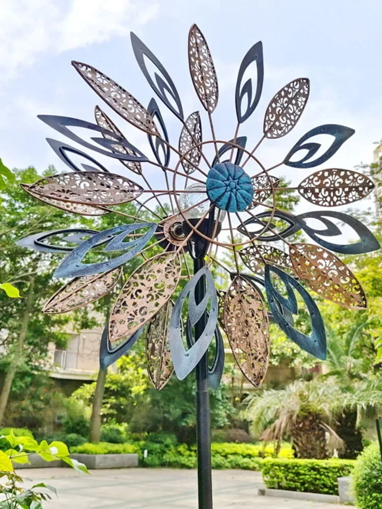 215cm Pinwheel Garden Decoration Outdoor Courtyard Landscape Wind Spinner Sculpture Exterior Decorative Pattern Leaf Windmill