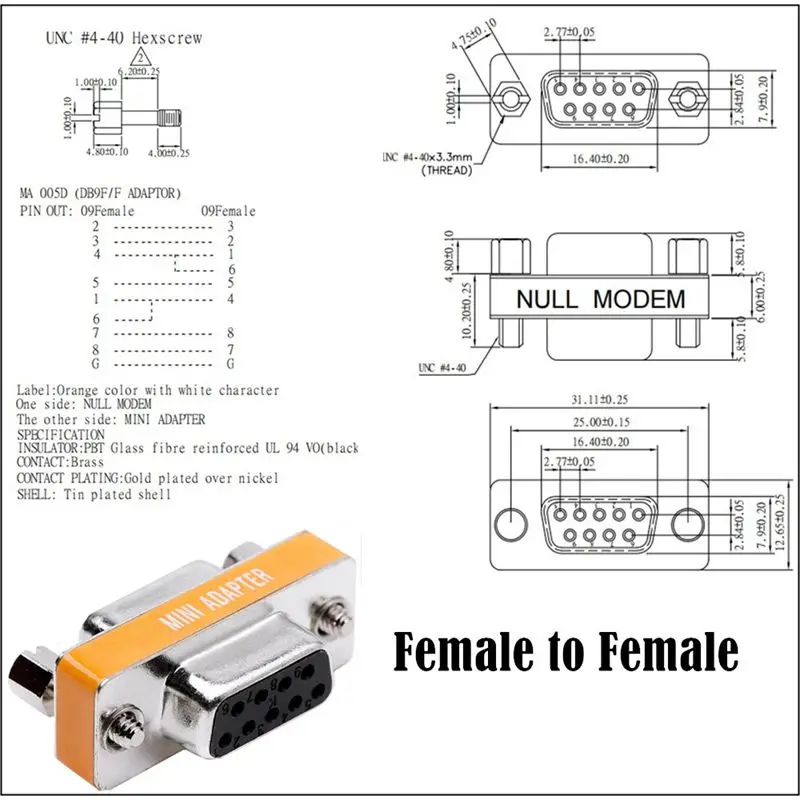 Taiwan Head 232 Serial Port Head Cross DB9 F/M DB9 Female to Male Serial Port Converter Head COM Port Cross Pair Connector