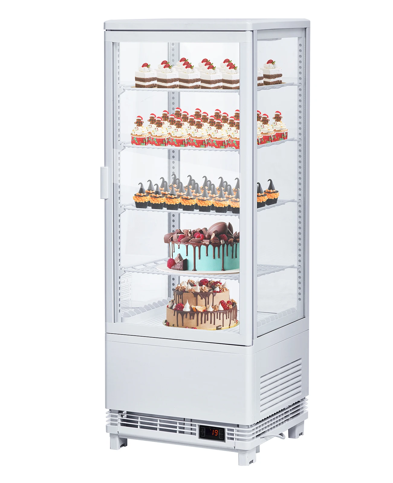 Commercial Refrigerator, 3.5 Cu. FT Glass Refrigerator Display Case Countertop with Interior LED Lighting, Double-Layered Glass