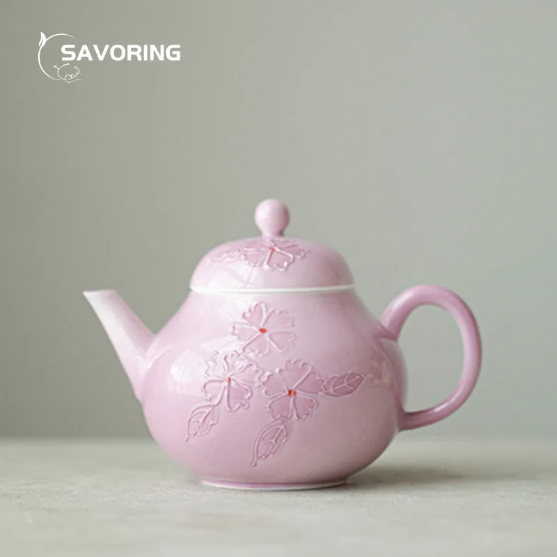 Hand Stacked Flowers Tea Pot Pink Hand Pot Puer Tea Kettle Pots Chinese Tea Set Tea Infusers Tea Maker Tea Jug Tea Accessories