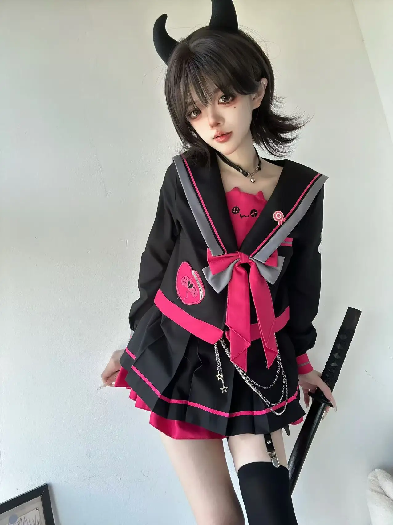 

Оригинальный комплект Small Devil Bear orm Set Sweet Cool Preppy Sle японская школа orm plus Size Bad Girl School orm Feel