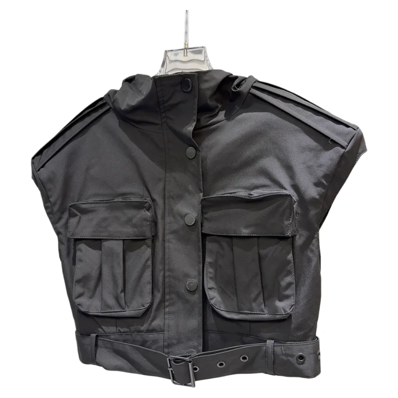 เสื้อกั๊กมีฮู้ดแบบมีซิป สีพื้น ดีไซน์เก๋ไก๋ทันสมัย พร้อมสายคาดเอวแบบเก๋ๆ สไตล์หวานซ่อนเปรี้ยว สำหรับผู้หญิง แฟชั่นฤดูใบไม้ร่วง รุ่นใหม่ล่าสุด