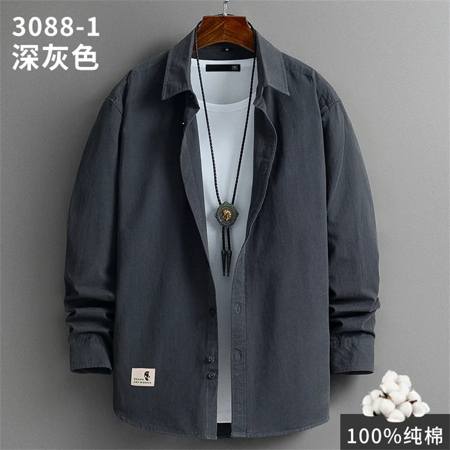 2024 Men's Shirt 100% Cotton Casual Solid Men Long Sleeve Shirts Male Button Up Loose Streetwear Oversized Plain Clothing 4XL