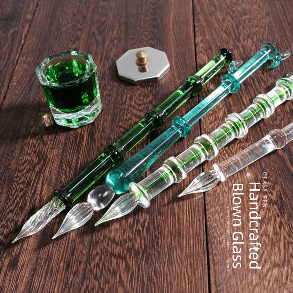 Children Signature Glass Dip Pen Calligraphy Transparent Dipping Pen Reusable Vintage Fountain Pen Art Painting