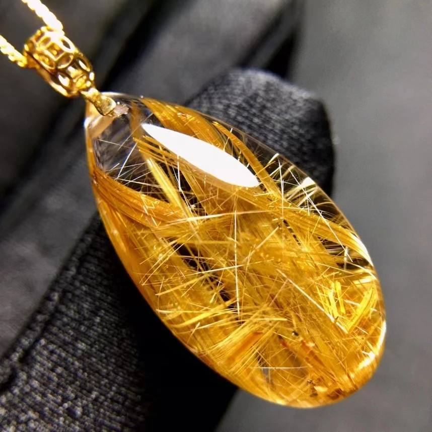 Natural Gold Rutilated Quartz Pendant Water Drop Jewelry 26*13.7*9mm Cat Eye Water Drop Oval Men Women Brazil AAAAAAA