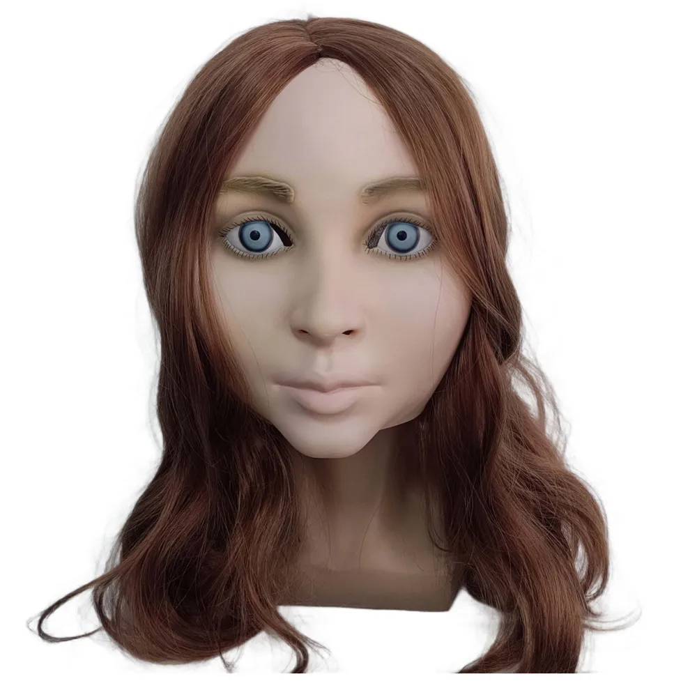 Realistische weibliche Latex-Vollkopfmaske mit Perücke, lebensechte Frauenmaske für Halloween, Cosplay-Party, Maskerade, Kostüm-Requisiten – Detail 5