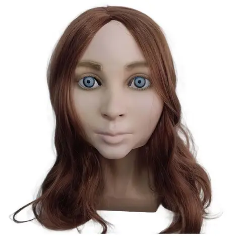 Realistic Female Full Head Latex Mask With Wig, Lifelike Woman Mask for Halloween Cosplay Party Masquerade Fancy Dress Props