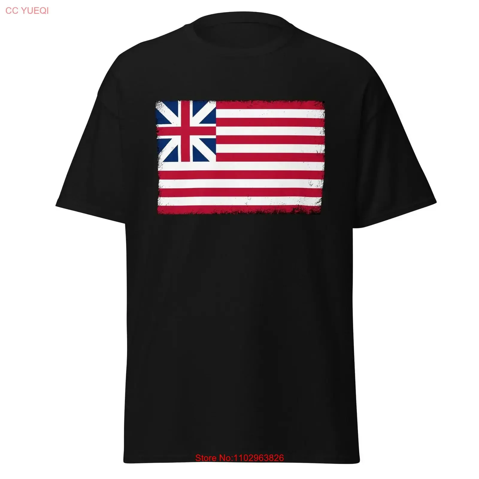Camiseta Bandeira Grand Union Primeiro Continente Americano Desgastada Patriótica Estados Unidos Preta Vintage Lavada Estilosa