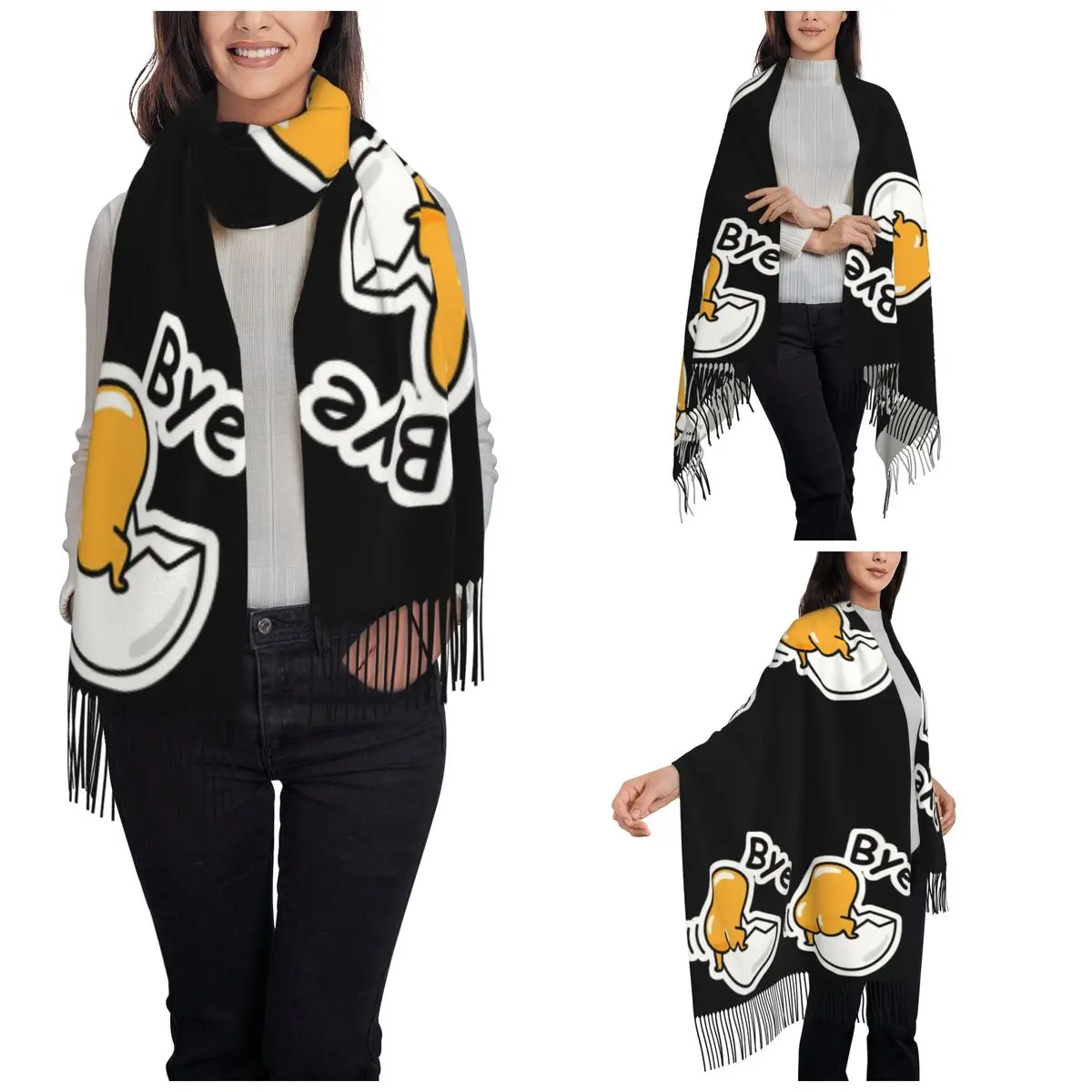 Women's Scarf with Tassel Gudetama The Lazy Egg Bye Large Winter Warm Shawl Wrap Gifts Pashmina Scarves