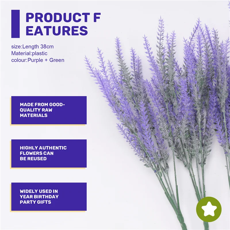 A68M-Fiori di lavanda artificiali 8 pezzi Piante finte con bouquet da sposa in plastica finta per centrotavola Decorazioni per la cucina di casa