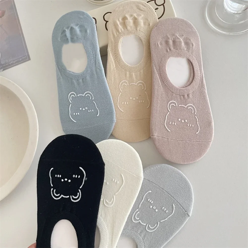 New Women's Cute Cartoon Happy Bear Socks Funny Animal Summer Candy Color Short Sokken Dropship