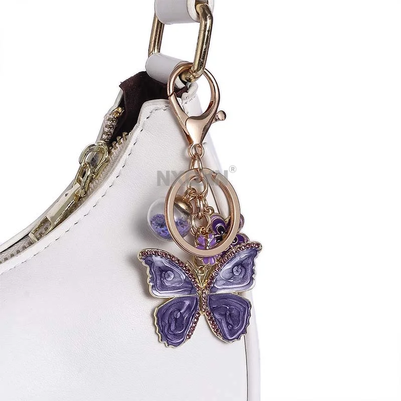 1pc Ziemlich Lila Große Schmetterling Blume Emaille Schlüsselbund Kreative Pflanze Insekt Schlüssel Ring Für Frauen Mädchen Handgemachte Gute Geschenk schmuck