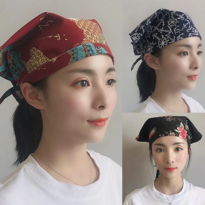 ウェイターの仕事スカーフ三角スカーフ日本ケータリング制服シンプルなプリントシェフダストキャップウェイター三角帽子調節可能