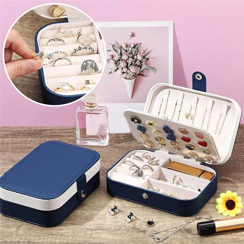 ABNL Travel Jewelry Case PU Leather Jewelry Boxes Bridesmaid Gift Box Double Layer Jewelry Organizer Display Holder A Easy To Us