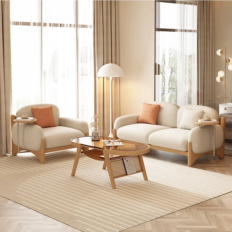 Moderno simples pequeno apartamento sofá sala de estar nordic madeira maciça estilo creme combinação funcional tecido