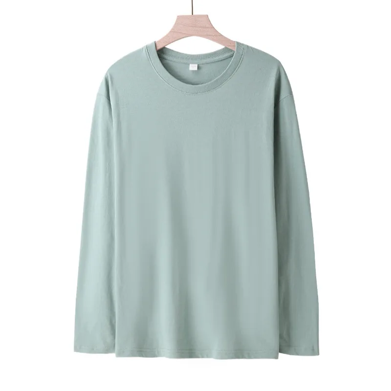 Solid colour cotton long-sleeved T-shirt men loose casual hoodie spring and autumn bottoming shirt round neck
