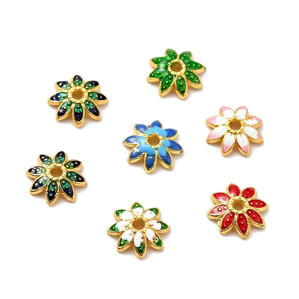 

100 PCS Multi-Petal Alloy Enamel Bead Caps Golden Color Flower Shape for Jewelry Making DIY Bracelet Necklace Findings