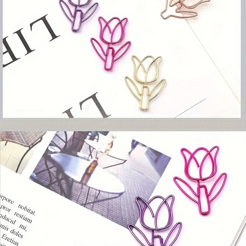 40 قطعة مشبك ورق توليب زهرة إبداعية كرتونية لطيفة قرطاسية مشبك ورق على شكل مكتب مشبك ورق معدني #6