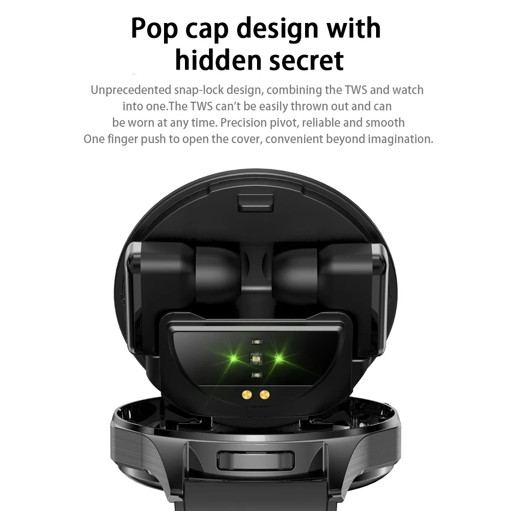 Rainbuvvy T98 TWS Smart Watch Build-in Earbuds 1.43inch 3 IN 1 Wireless Earphones Blutooth Call Smartwatch