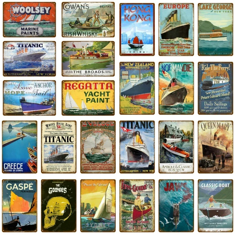 Classic Titanic Travel Boat Metal Tin Signs New Zealand Europe Hongkong Vintage Plaque Pub Bar Club Home Decor Wall Poster YJ024