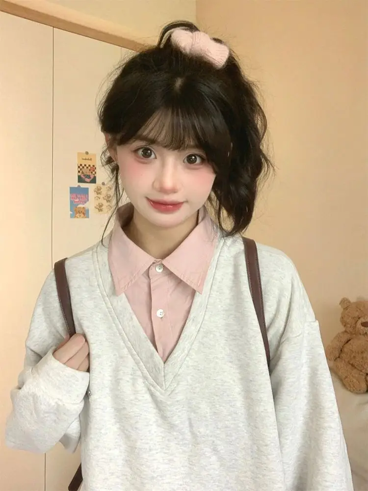 

American High Street Style Oversize Fleece Lined Collar Shirt Women's Spring Autumn Winter Casual Comfortable Top