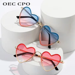 OEC CPO Ladies Heart Shaped Rimless Sunglasses Women Fashion Sun Glasses Female Trending Frameless Eyeglasses UV400 Eyewear