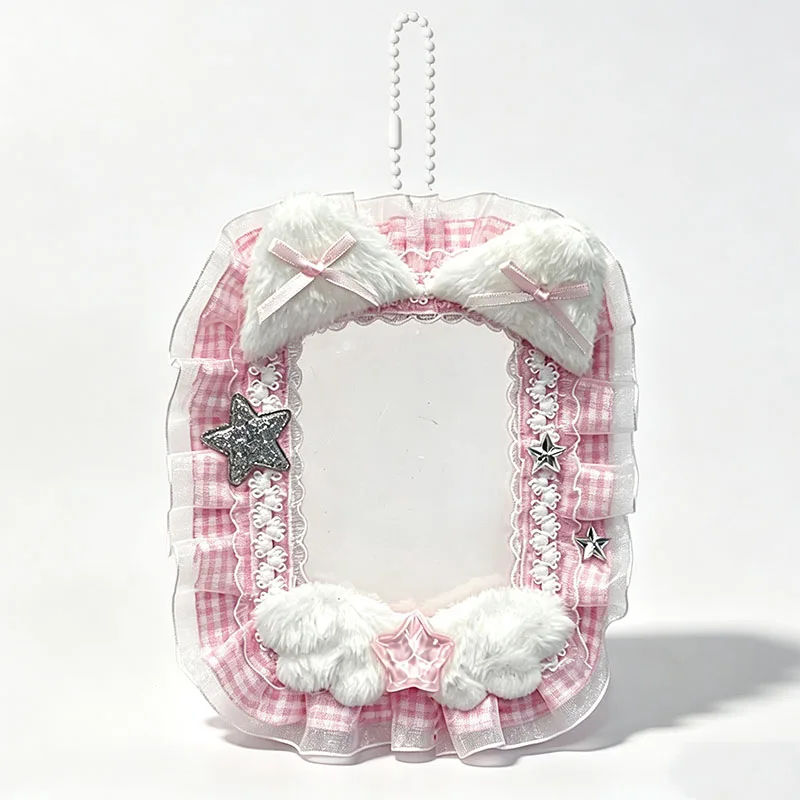 Kpop Photocard Holder Lace Bow Angel Wing Photo Card Frame Cute Idol Card Display Pendant Bag Charm Collectible Stationery