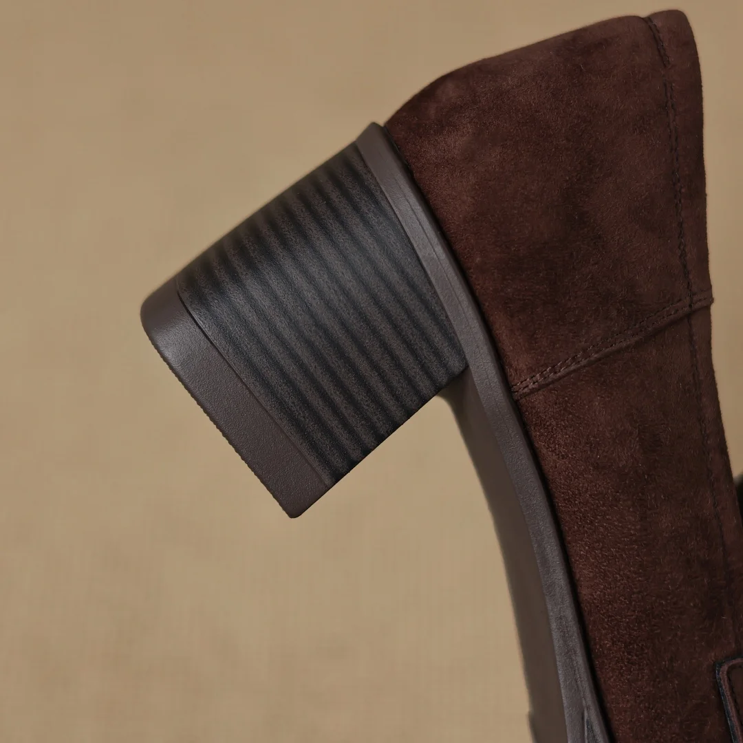 حذاء شتوي نسائي من Danxuefei مصنوع من جلد الغزال الطبيعي بمقدمة مستديرة سهل الارتداء عالي الجودة ناعم 6 سم بكعب عالٍ من فراء الأرانب #6