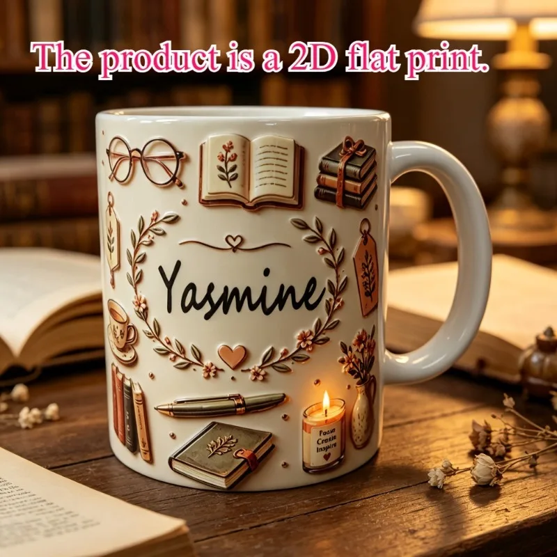 Personalized Name Book Lover Mug,11oz Ceramic 2D Coffee CupBook Reading Themed Gift for Book