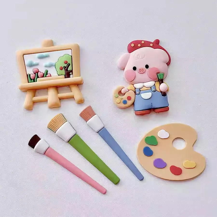 Cartoon Piggy Drawing Cake Topper Decoration Girl Baby Birthday Party Elf Favor Gifts Painting Brush Dessert Baking Supplies