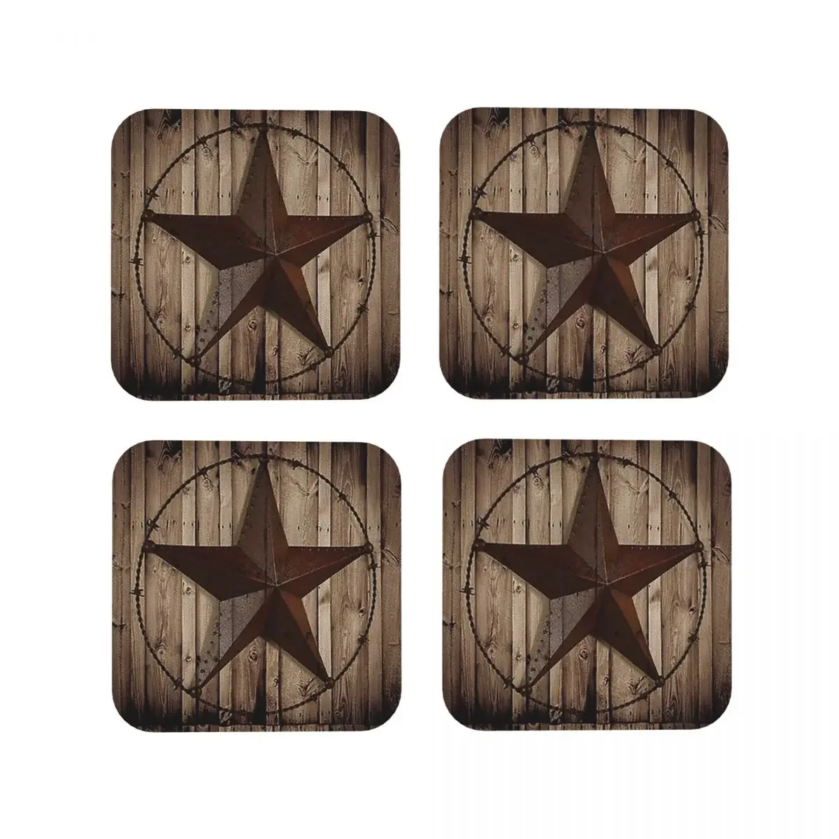 Podstawki Country Barn Wood Grunge Star Podkładki kuchenne Antypoślizgowa izolacja pod kubki Maty do kawy do domu Podkładki stołowe Zestaw 4 sztuk