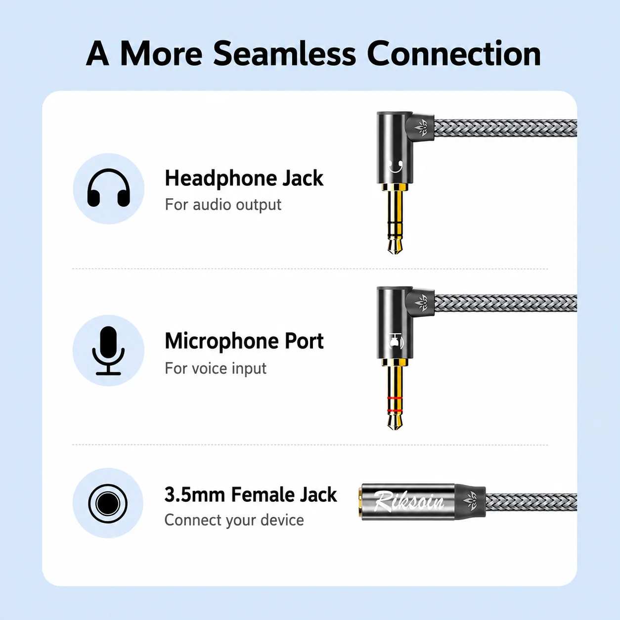Riksoin Dual Right Angle 3.5mm Male to Female Audio Adapter, Stereo AUX Jack Extender for Headphones, Car, Speaker, Phone