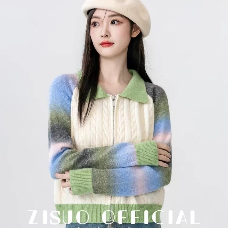 

Короткий свитер с воротником-поло, кардиган, градиентный свитер на молнии, верхнее пальто