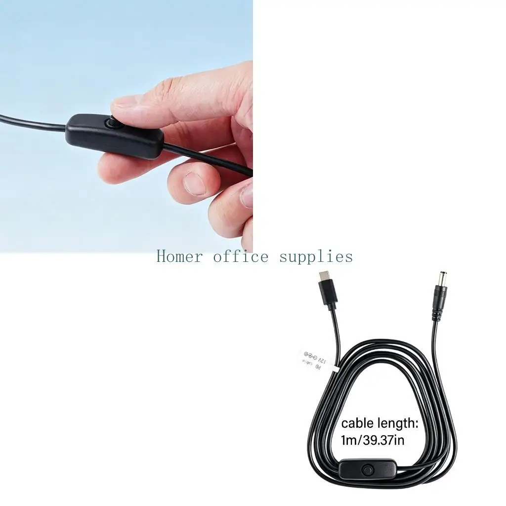 K43B Routers Power Cable with USB C to 12V Output, 5.5X2.1Mm Barrels Plugs, Inlines On Off Switches for Camera LED Light and